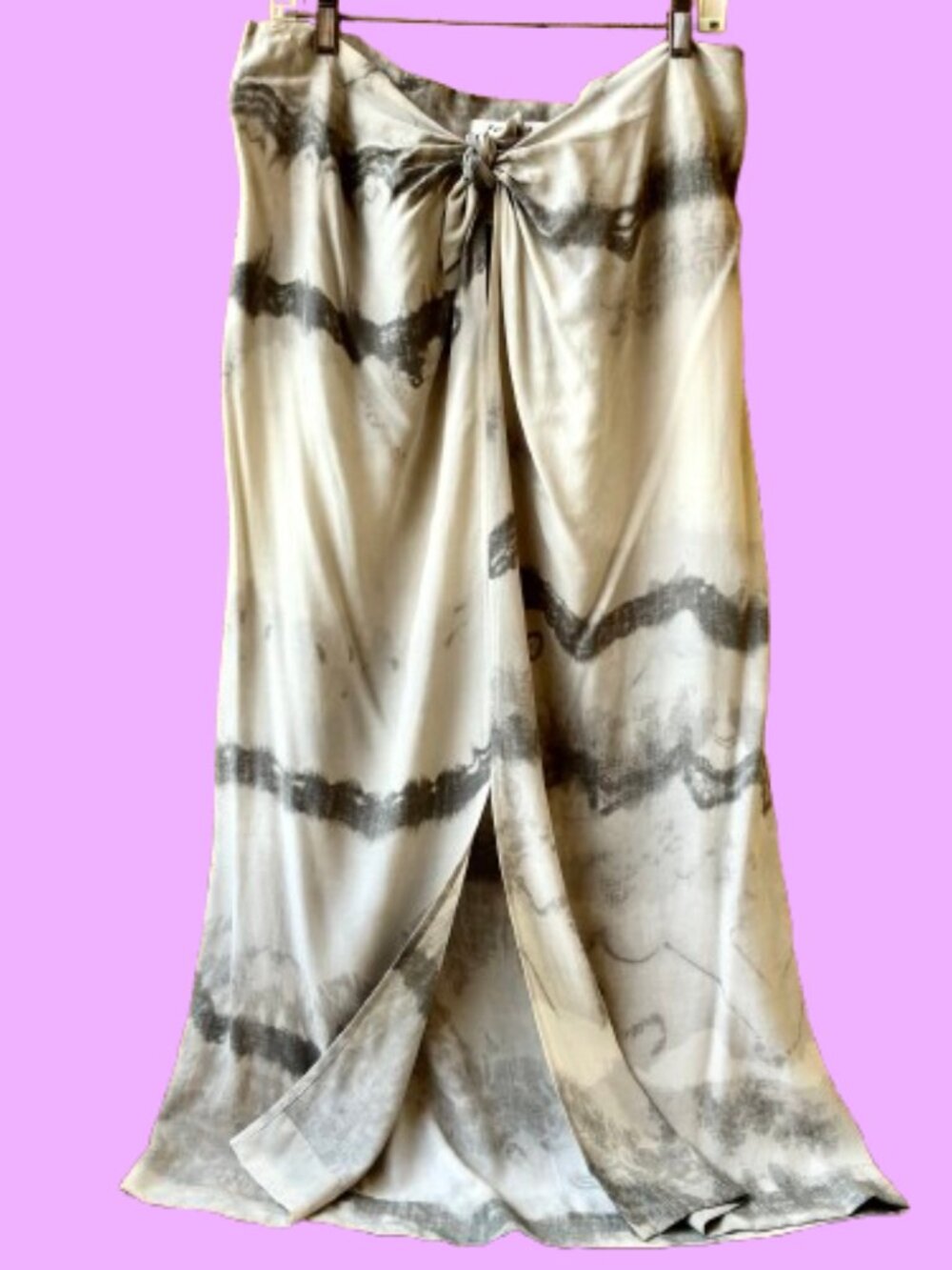 Vintage 80s Portara Germany Tie-Dye Knot Closure Maxi Skirt Front Slit size 12